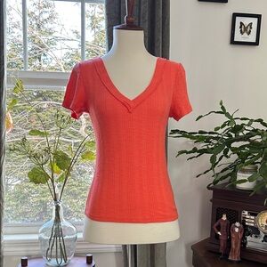 Pilcro Coral Short Sleeve V-Neck Top